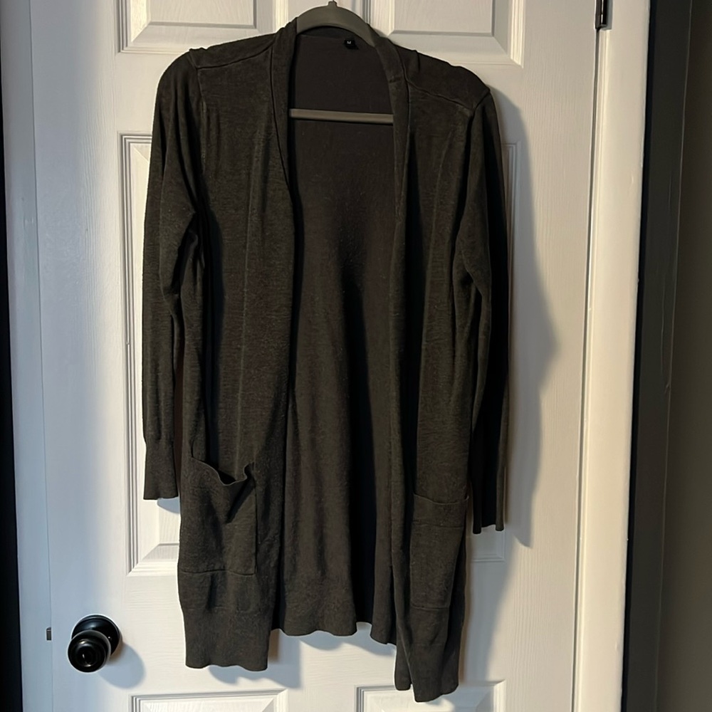 Folunsi open front long cardigan sweater dark gray m